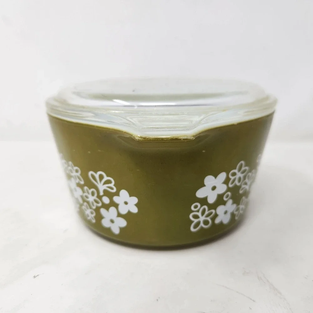 Vintage Pyrex 473-B Spring Blossom Green Crazy Daisy 1 Qt Casserole Dish Lid